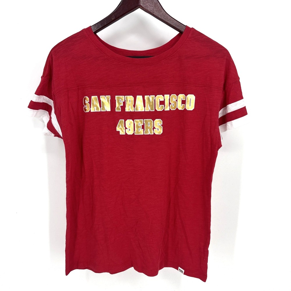 San Francisco 49ers Women Shirt S Red Gold Foil Victoria's Secret PINK Tee